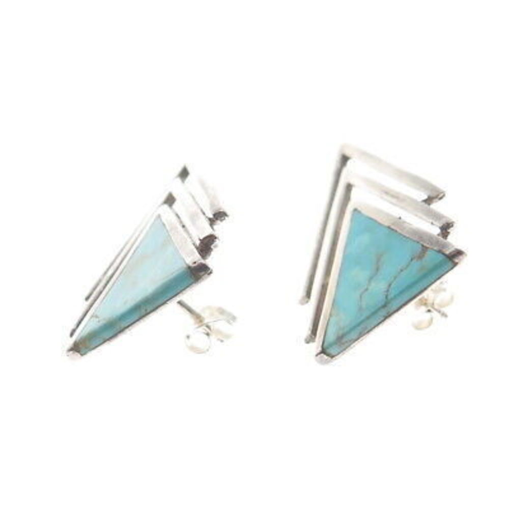 ANGELINE MILLER NAVAJO Old Pawn 925 Sterling Silver Vintage Turquoise Earrings - Picture 6 of 7